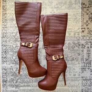 Nature Breeze Amber-02 Brown Knee High Stiletto Boots 8